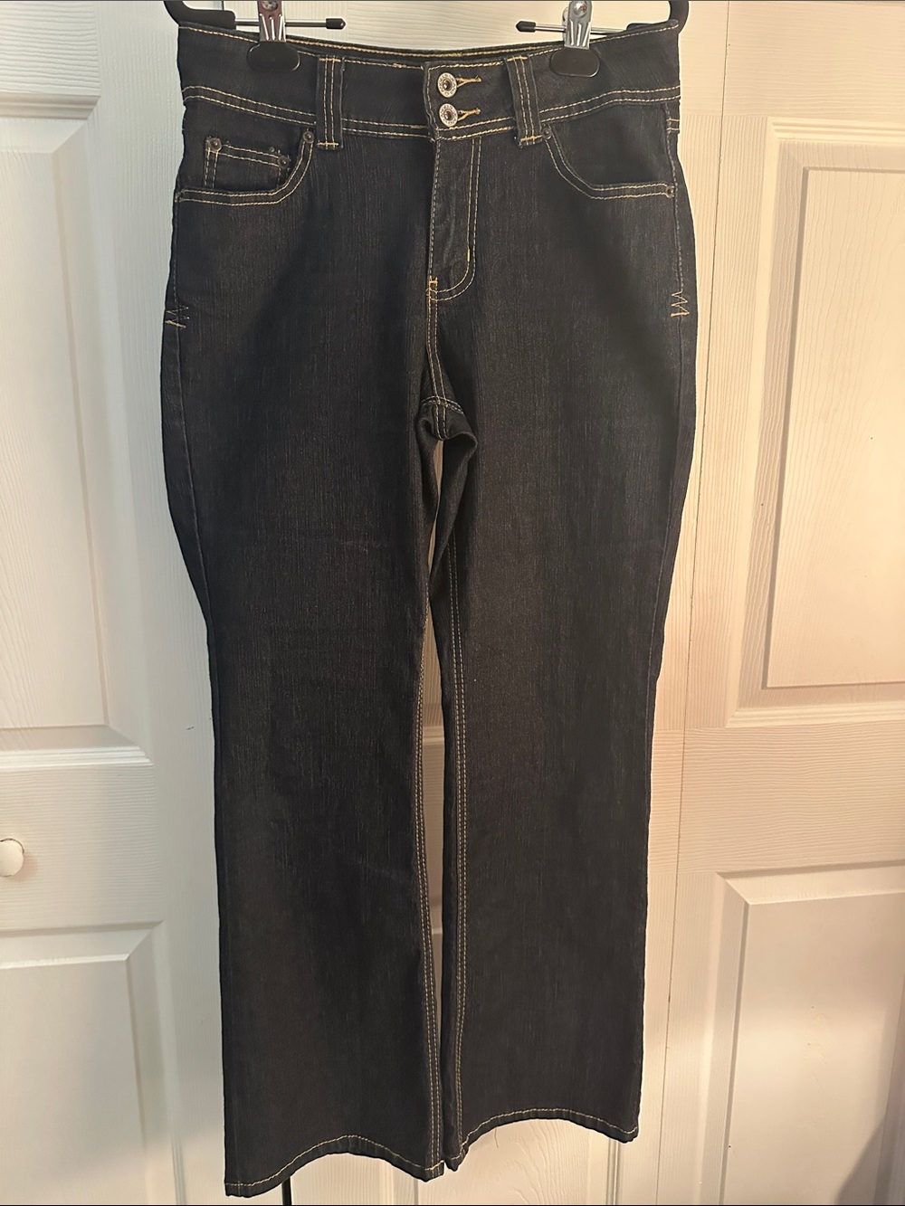 Dark Wash Angels Straight Leg Jeans with Contrast Stitching